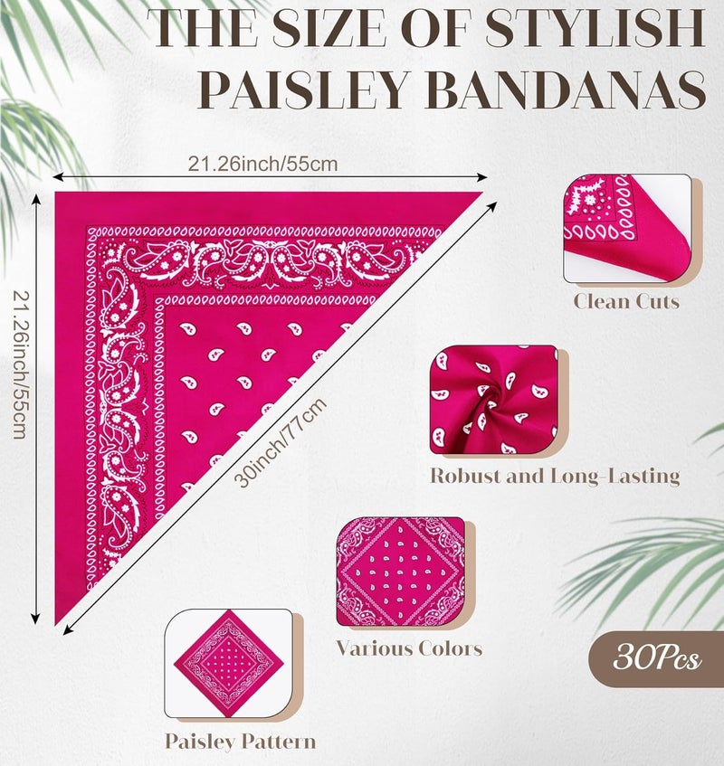 YSense 30 Pieces Paisley Bandana Unisex Multi-Purpose Bandanas Bulk Cowboy Headbands Square Scarf Head Wrap for Women Men - Image 2